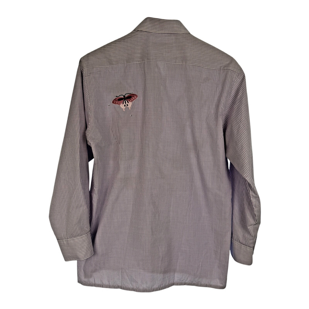 MILI DESIGNS Embroidered Blouse Top Womens Purple S Gingham Check Butterflies - Picture 2 of 9